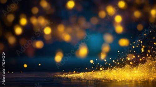 Elegant  shiny yellow glow particle abstract winter night bokeh background of vibrant colors