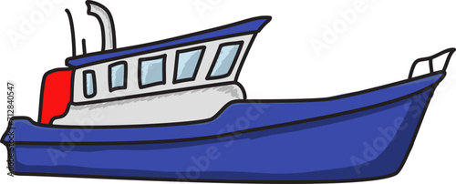 Illustration of a blue fishing boat isolated. Vector illustration.