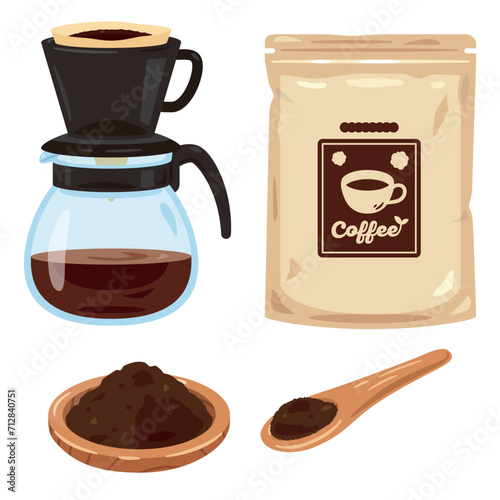 袋入りのレギュラーコーヒーとコーヒーの粉