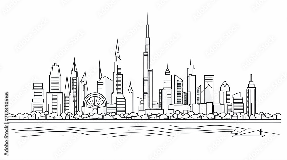 Dubai cityscape line icon style illustration on white background