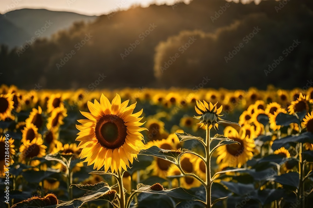 Obraz premium Picture a breathtaking tableau—a sunflower standing tall in splendid isolation, bathed in flawless lighting. The super realistic rendering reveals the intricate beauty