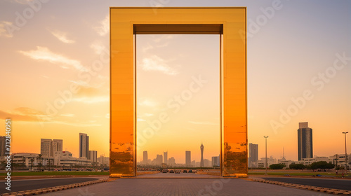 beautiful Dubai scene from Dubai frame is an architecture landmark located in Zabeel Park, Dubai