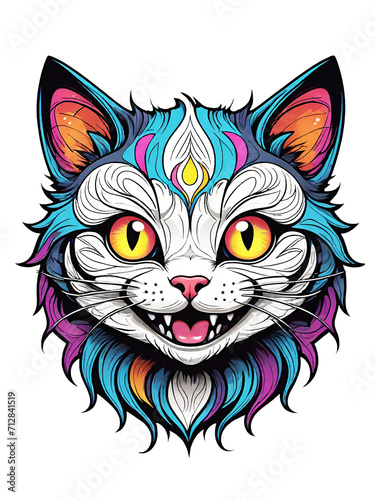 Colorful cat head with colorful splashes on transparent background © Fitrah