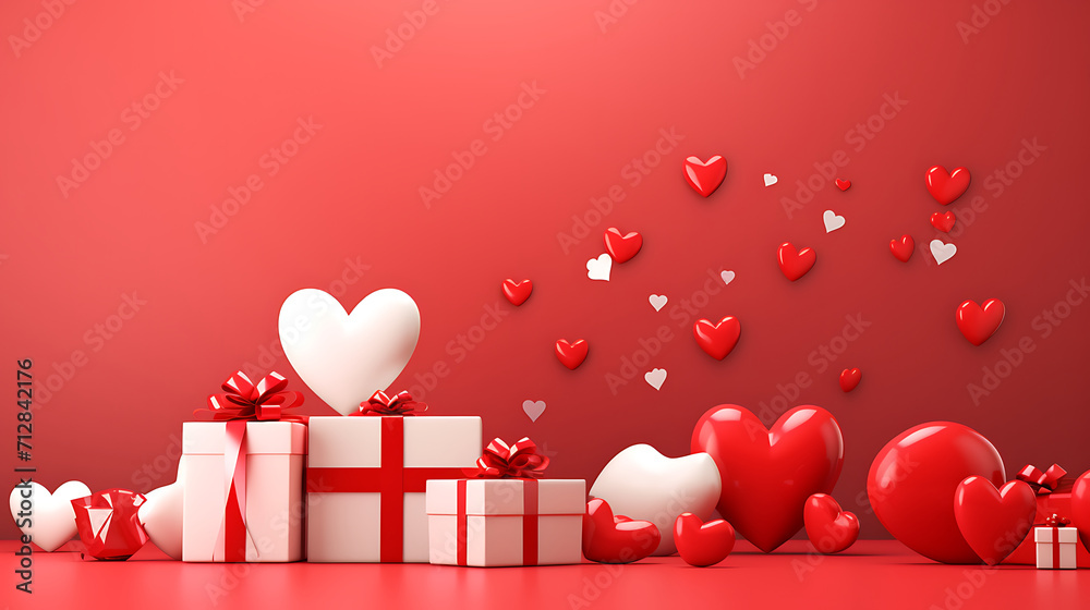 valentine's day illustration with many sweet heart and sweet gift on the red background
