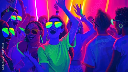 Neon disco with LGBT group full of lights in high resolution and quality. party concept, rumba, dance, happiness, drink