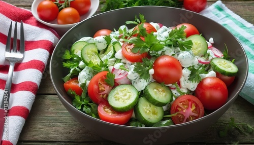 Healthy Eating: Salad of Fresh Veggies with Mayonnaise and Sour Cream