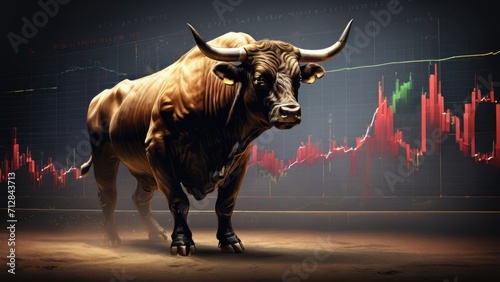 An ilration of a bull market with a line graph showing a continuous rise in stock prices photo