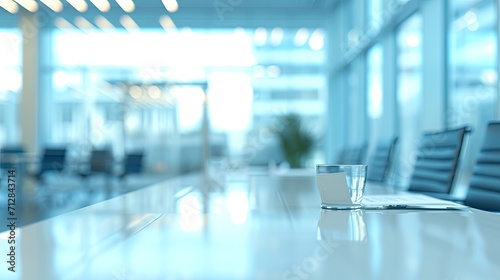Blurred modern business office interior room for background in business concepts. Blur light blue background of modern executive office interior. © morepiixel