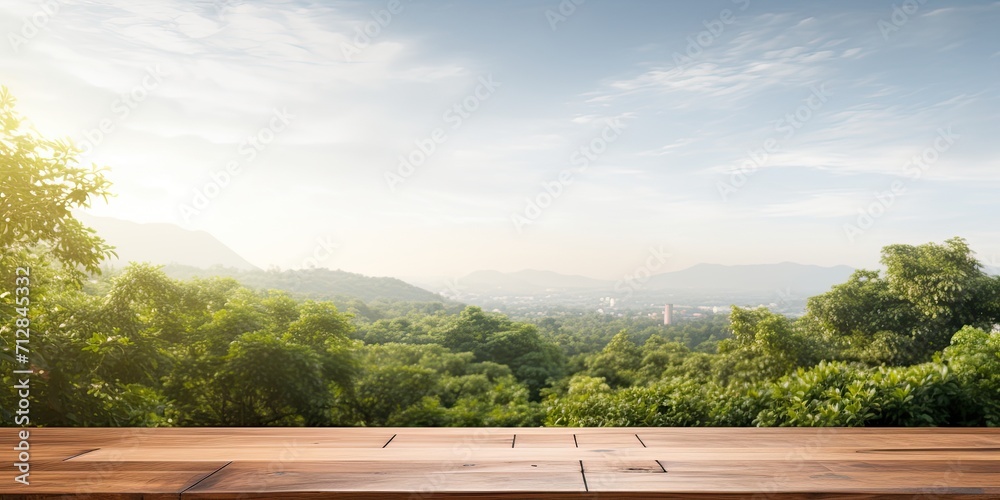 Table and background with outdoor view, ready for product montage. Table and background with outdoor view, ready for product montage.