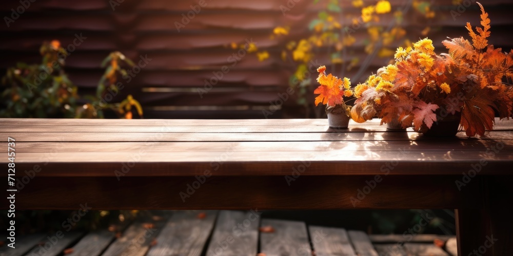 Autumn sunshine and brown table.