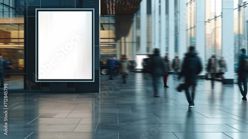 Office building with blank space board for service and product advertisement. Created using generative AI.