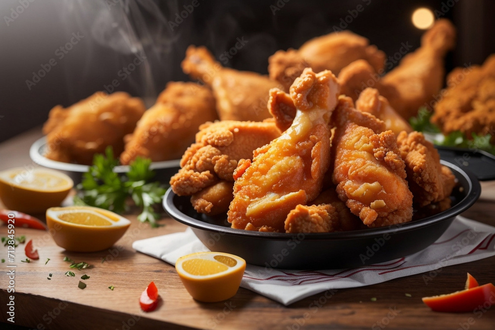 Fresh fried chicken legs with lemon and parsley ai generated image Fresh fried chicken legs with lemon and parsley ai generated image