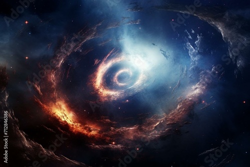 Central region of a spiral galaxy surrounded by stars and dust clouds. Generative AI