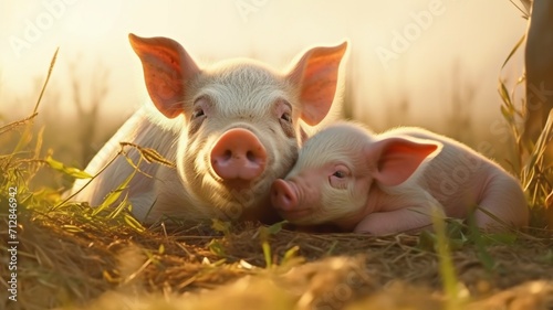 Pig animal caressing its baby AI Generated pictures