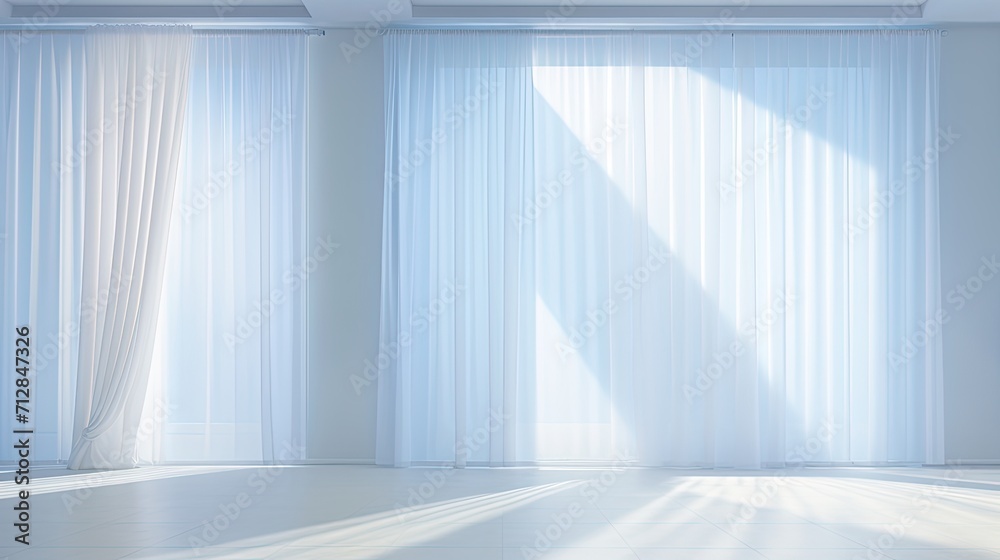Remote controlled motorized curtains with sunlight sensors solid color background