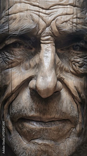 A close up of a man's face with wrinkles. Generative AI.