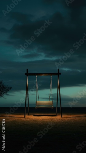 A swing is sitting in the middle of a field. Generative AI.