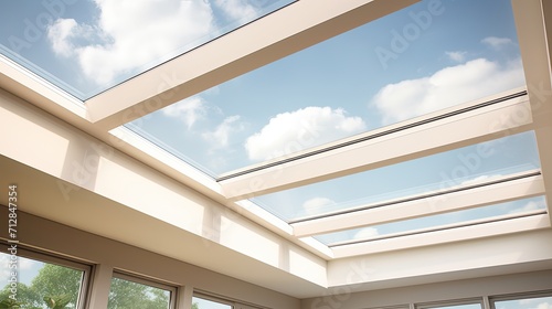Remote controlled motorized skylight shades for sunlight control solid color background photo