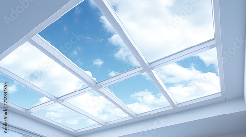 Remote controlled motorized skylight shades for sunlight control solid color background photo