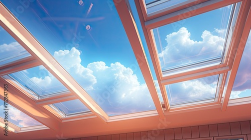 Remote controlled motorized skylights with rain sensors solid color background