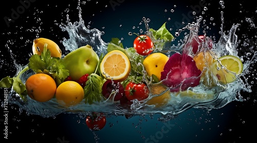fruits and vegetables that falls into the water and gives a splash effect