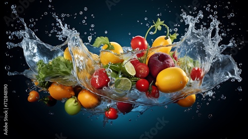 fruits and vegetables that falls into the water and gives a splash effect