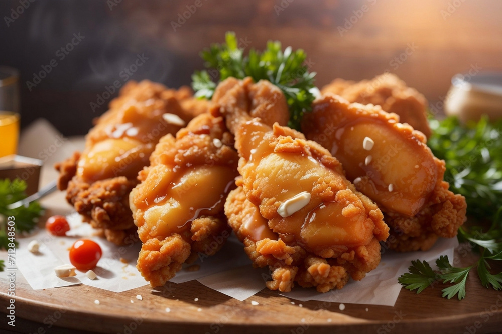 Fresh fried chicken legs with lemon and parsley ai generated image Fresh fried chicken legs with lemon and parsley ai generated image