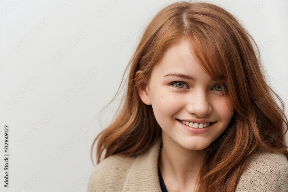 Cheerful ginger woman smiling and looking at the camera, isolated on a white background. Cheerful ginger woman smiling and looking at the camera, isolated on a white background.