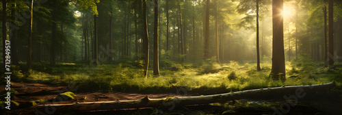 Breathtaking Enchanting Forest Bathing in Warm Sunlight - A Picture Depicting the Tranquility of Untouched Nature © Evan