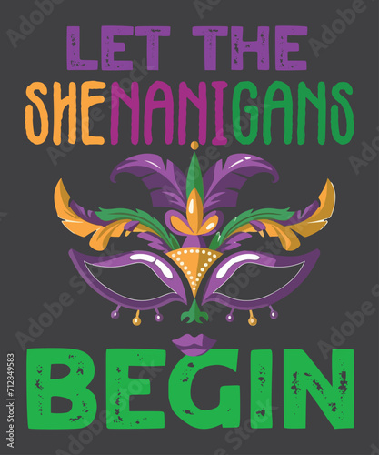 Let The Shenanigans Begin Mardi Gras Lips Kids Men T-shirt design vector, Fat Tuesday, Shrove Tuesday, Pancake Tuesday