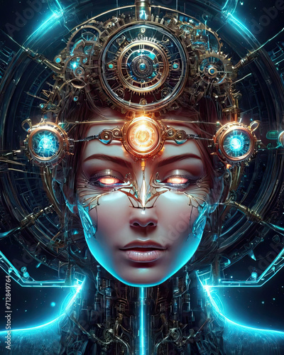 Hypnotic Journey - Psychedelic Self-Discovery and Cosmic Enlightenment in Steampunk-inspired Illustration Gen AI photo