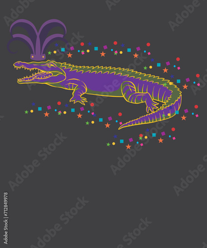 Alligator Crocodiles Mardi Gras T-Shirt  design vector, Mardi Gras, Fat Tuesday, Shrove Tuesday, Pancake Tuesday photo