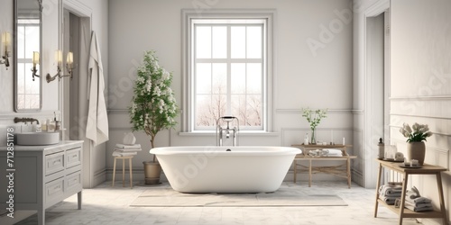 Scandinavian bathroom with vintage white interior design  shown in .