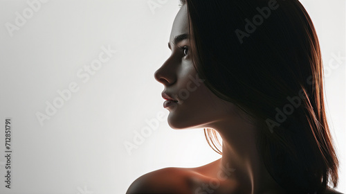 portrait of beautiful natural woman with a white background silhouette brunette photo
