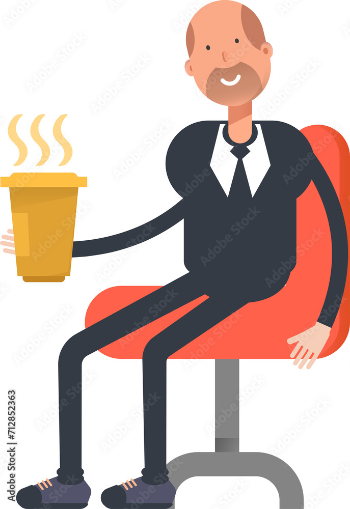 Old Businessman Character Drinking Coffee
