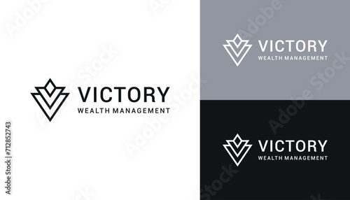 Initial Letter V VV Monogram with Simple Triangle Line Art Logo Design