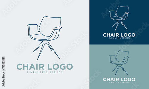 Simple minimalist chair line art furniture interior logo design with flat vector graphics