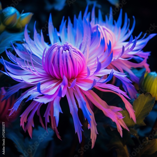 Generative AI Aster China Flower neon Color illustration photo