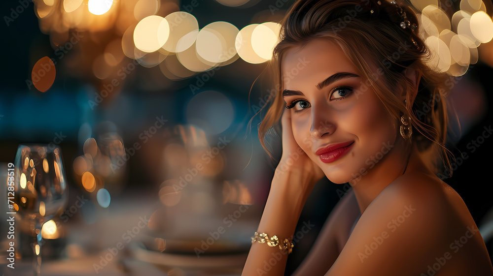Fototapeta premium woman at a formal fancy dinner date