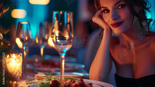woman at a formal fancy dinner date photo
