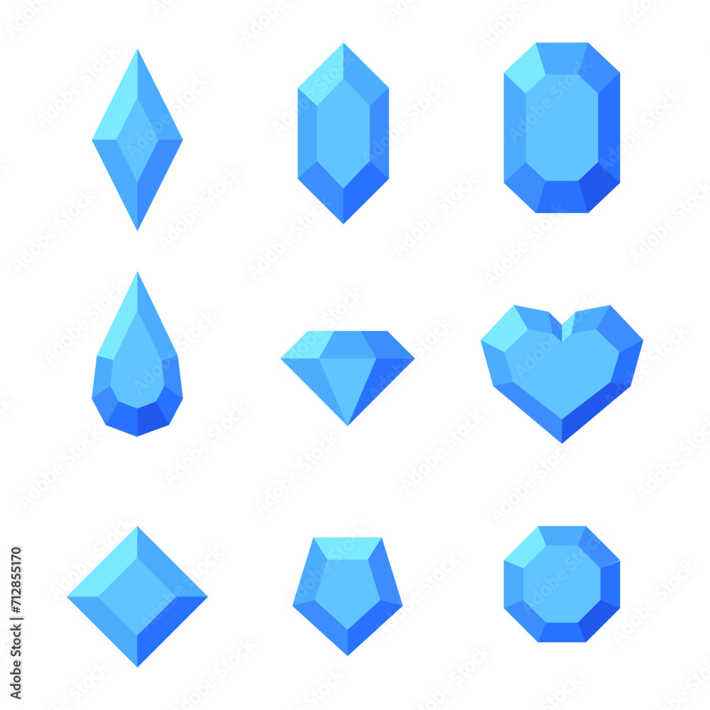 Collection of gemstones in blue color. Jewels in a modern style. Collection of gemstones in blue color. Jewels in a modern style.