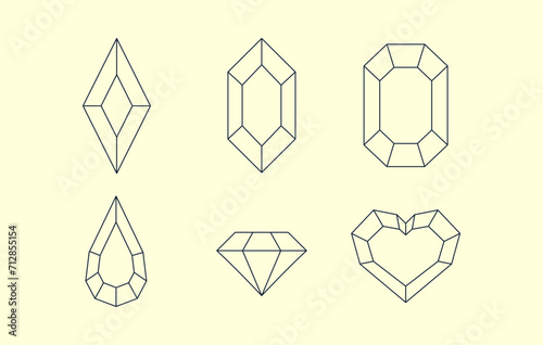 Jewels in volumetric linear style. Jewels in a modern style. 