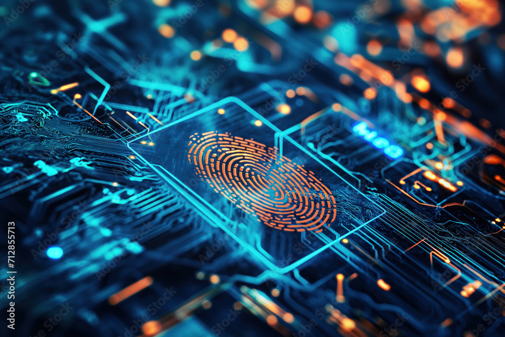 An intelligent cyber security system that encrypts information using fingerprints AI Generation - obrazy, fototapety, plakaty 
