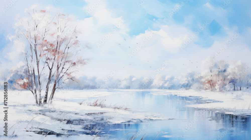 Painting of trees in snow Painting of trees in snow