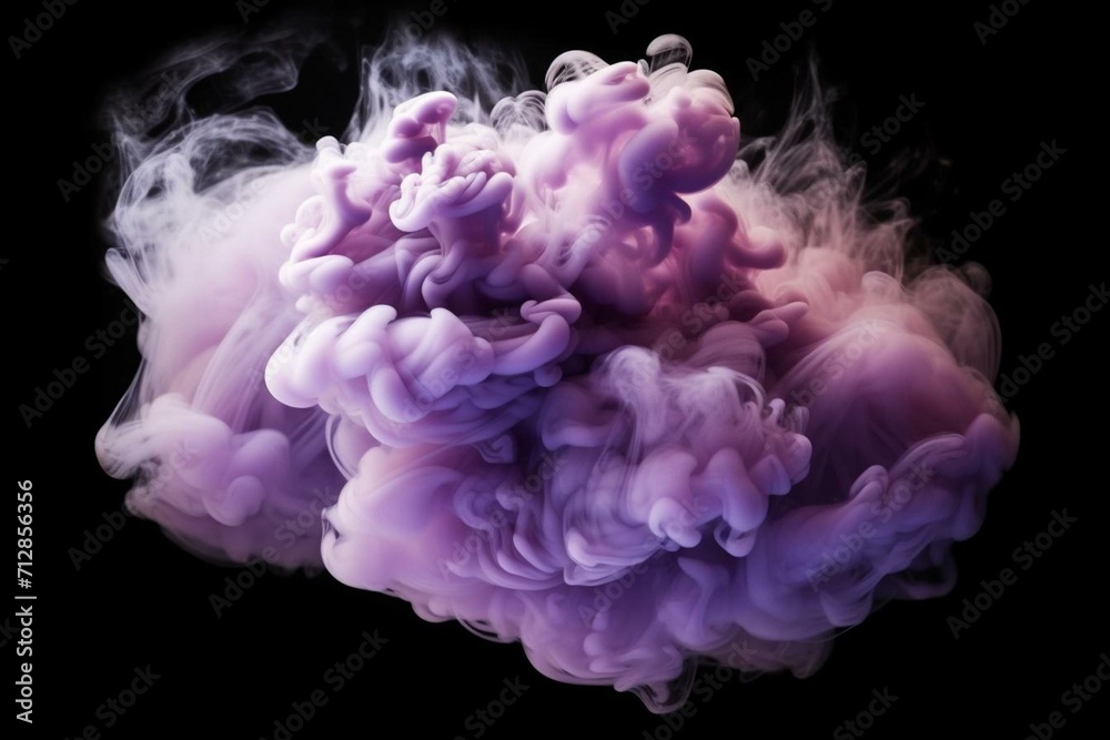 Smoke cloud with purple and white hues on a dark backdrop. Generative AI Smoke cloud with purple and white hues on a dark backdrop. Generative AI