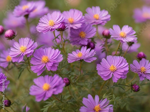 ackground nature Flower mexican aster. purple flowers. background blur. wallpaper Flower, Space for text ai image  © Hamid