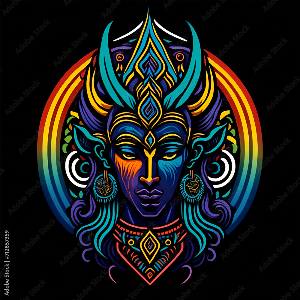 Fototapeta premium colorful tribal art and folklore illustration on dark backround