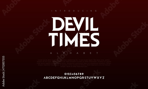 Deviltimes creative modern urban alphabet font. Digital abstract moslem, futuristic, fashion, sport, minimal technology typography. Simple numeric vector illustration