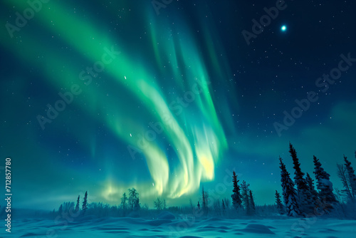 Aurora in the night sky  Northern Lights landscape background  Arctic region bright light starry sky background