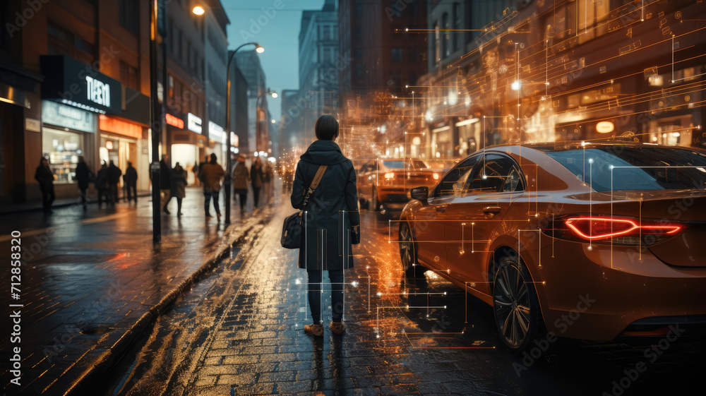 Pedestrian detection feature exhibited through a vehicle's perspective, emphasizing real-time hazard recognition